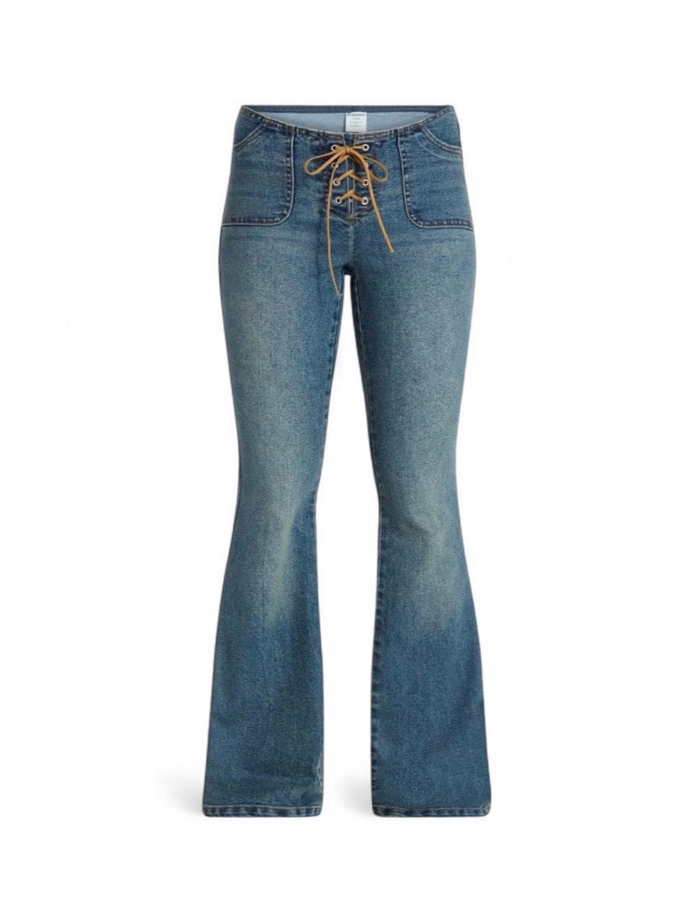 No Boundaries Lace-Up Flare Jeans - Blue with Tan Laces